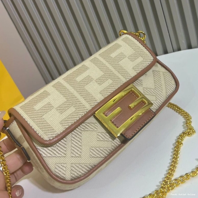 Affordable Fendi Beige Motif Canvas Baguette FF Mini In Bag 0802